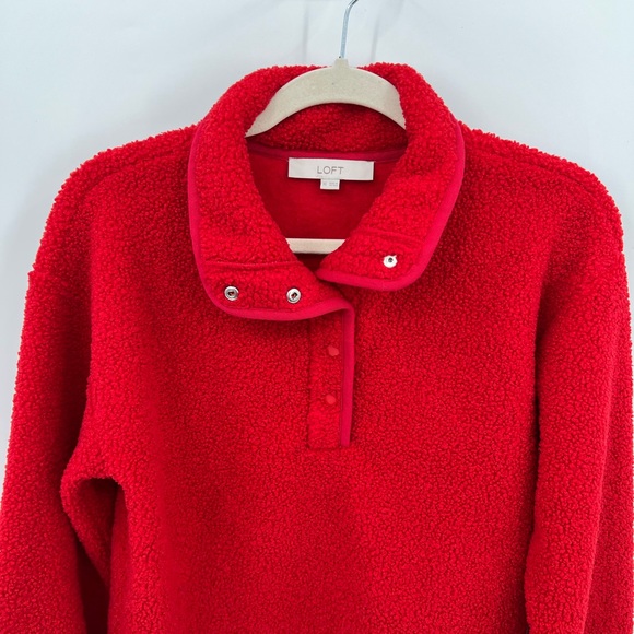 LOFT Sherpa snap collar red pullover - Picture 4 of 11